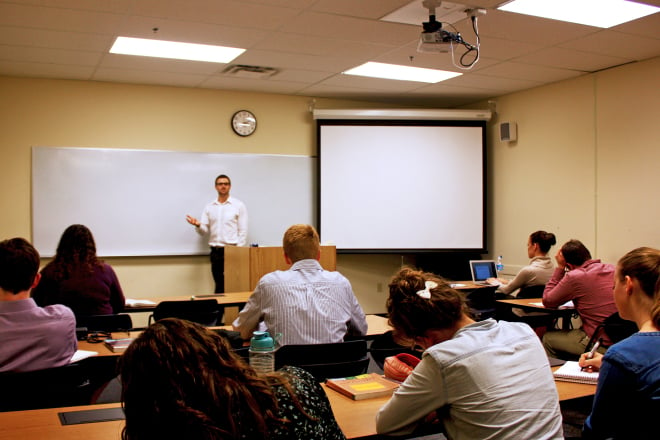 Brett Larson teaching a class at Patrick Henry College