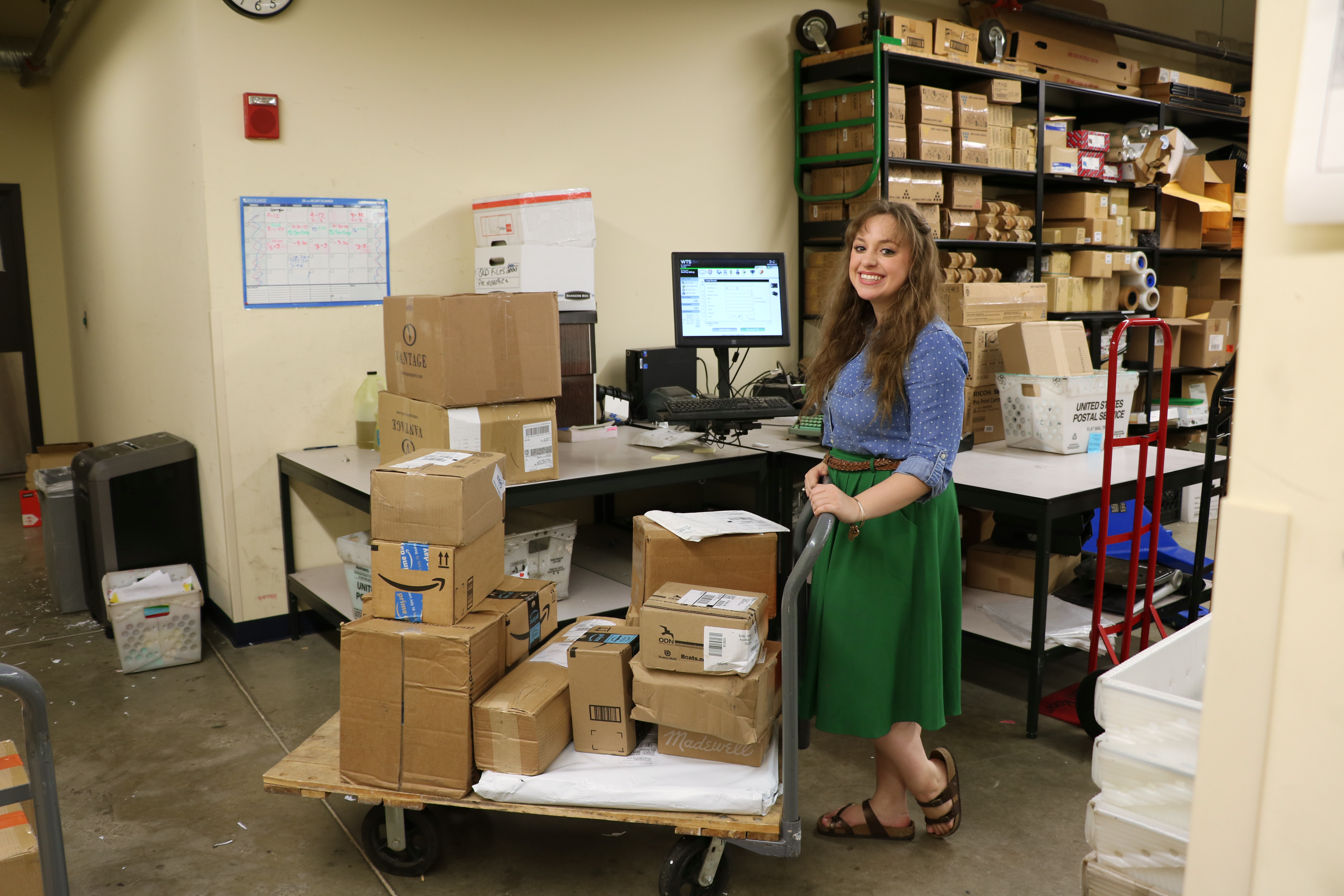 Rachel in the mailroom