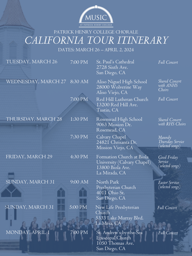 Chorale Spring 2024 Tour Itinerary (2)