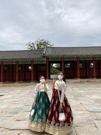 Stackhouse and Sluka wearing Hanbok