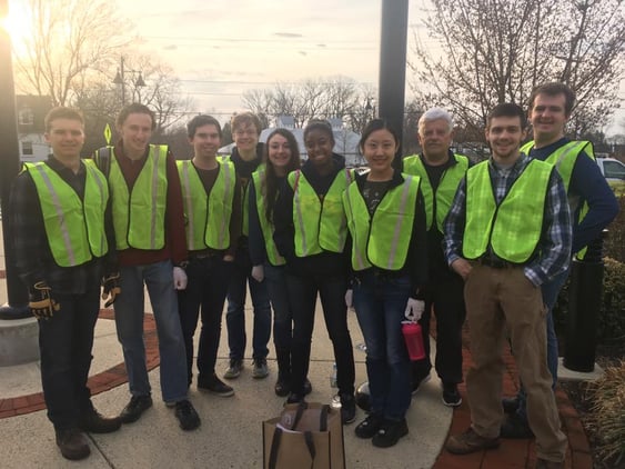 Patrick Henry College (PHC) student volunteers and PHC President Jack Haye at Purcellville Town-Wide Cleanup Day